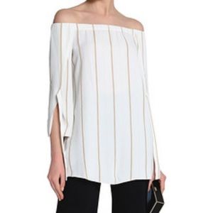 Halston Heritage Off Shoulder Striped Crepe Top